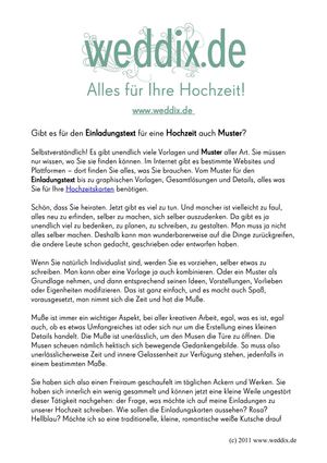 Muster für den Einladungstext auf Hochzeitseinladungen