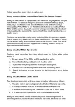 Essay Paper Topics Essay On Arthur Miller How To Make Them Effective And Strong Frederick Douglass Essay Questions also Superstitions Essay Calamo Essay On Arthur Miller How To Make Them Effective And Strong Future World Essay