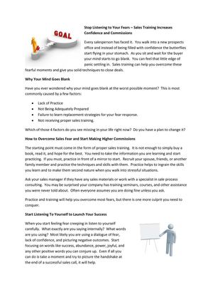 Stop Listening to Your Fears – Sales Training Increases Confidence and Commissions 