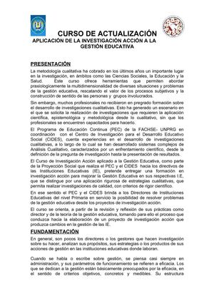CURSO DE ACTUALIZACIÓN APLICACIÓN DE LA INVESTIGACIÓN ACCIÓN A LA GESTIÓN EDUCATIVA