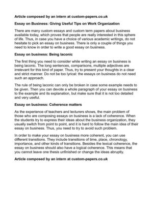 calamo essay on business giving useful tips on work organization essay on business giving useful tips on work organization