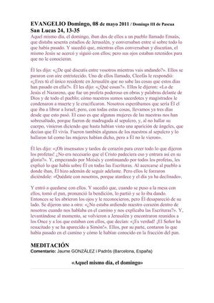 EVANGELIO Domingo 08 de mayo 2011