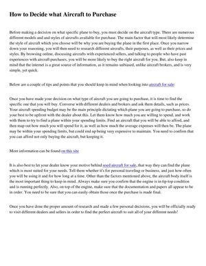 How to Decide what Aircraft to Purchase