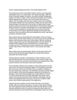 Fisher Capital Management News: Commodity Markets 2010