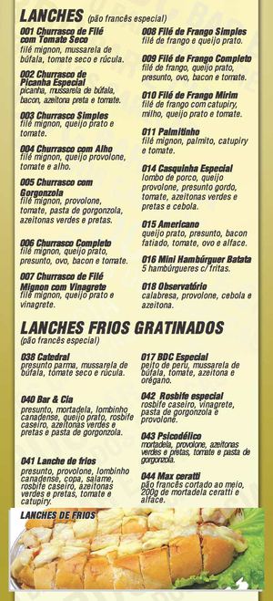 Cardapio Bar dos Carecas