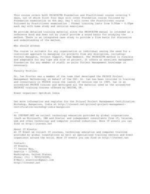 Prince2 Project Management Certification Workshop, Bangalore, India