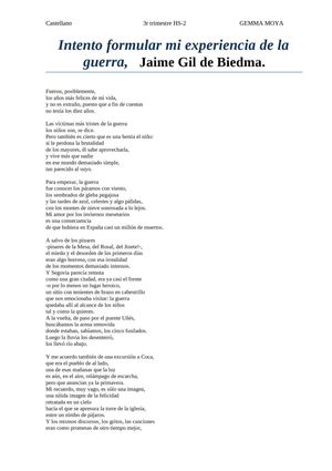 GEMMA MOYA: intento formular mi experiencia de la guerra - Jaime Gil de Biedma