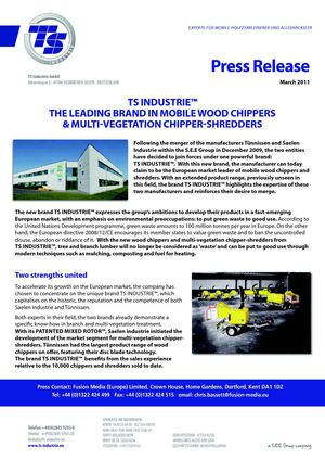 PRESS RELEASE - TS INDUSTRIE - MARS 2011