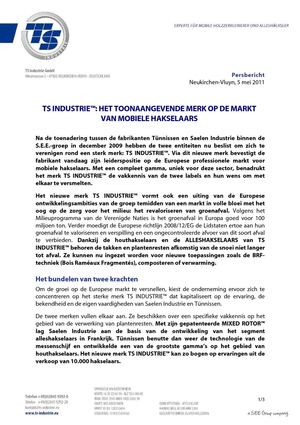 PERSBERICHT - TS INDUSTRIE - MAART 2011