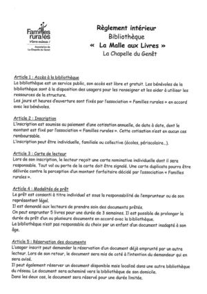 Règlement intérieur Bibliothèque de la Chapelle du Genet