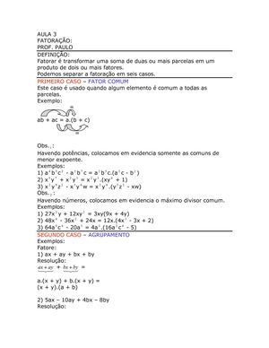 Matemática - Aula 03 - Fatoração