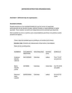 DEFINICIÓN DE LA ESTRUCTURA ORGANIZACIONAL