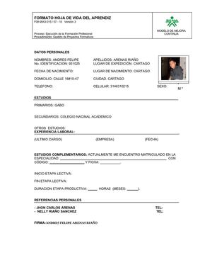 hoja de vida (andre sfelipe arenas)