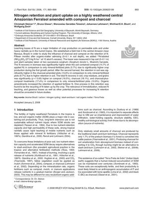 Nitrogen Retention and Plant Uptake on Amazonian Soil Charcoal