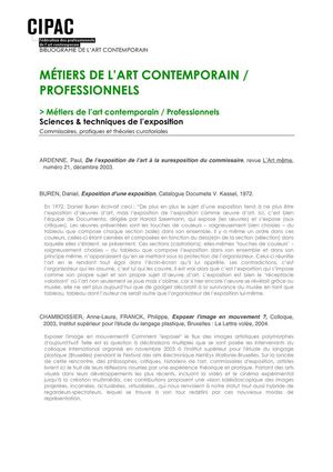 bibliographie métiers et professions de l'art contemporain