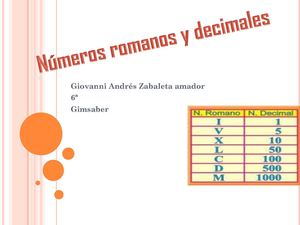 trabajo de matematicas sobre los numeros romanos y decimales