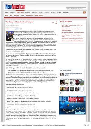 The Grasp of the Socialist International by William F. Jasper (New American 16 February 2010)