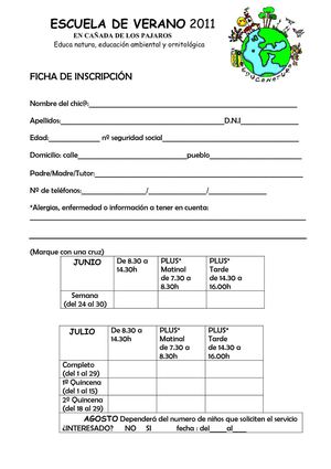 solicitud escuela de verano en cañada de los pajaros