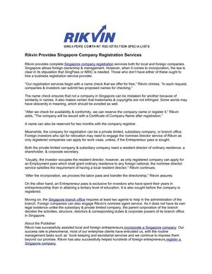 Rikvin Provides Singapore Company Registration Services