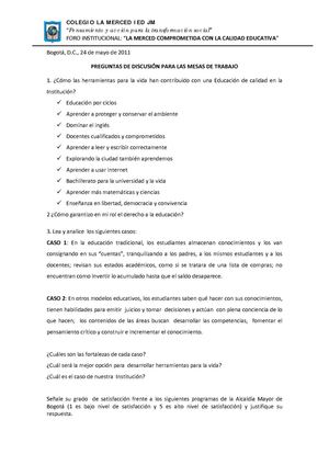 Colegio La Merced IED - Foro 2011: Preguntas 