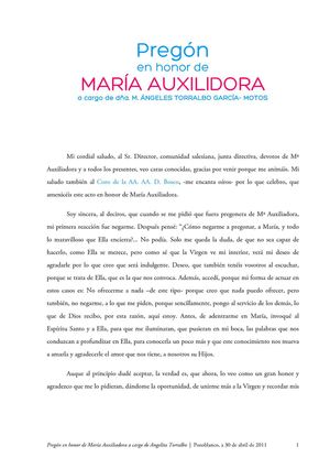 Pregón María Auxiliadora Pozoblanco 2011