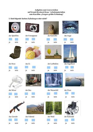 Aufgaben zum Leseverstehen ("Gregors größte Erfindung")