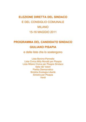 PROGRAMMA DEL CANDIDATO SINDACO GIULIANO PISAPIA
