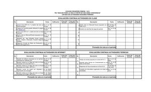 Matriz de evaluación para grados novenos segundo período