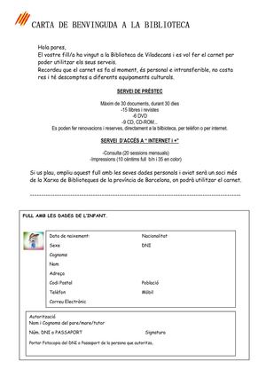 Autorització- Carnet de la biblioteca de Viladecans