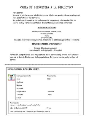 Autorización- Carnet de la biblioteca de Viladecans