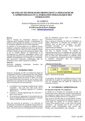 QUAND LES TECHNOLOGIES PROPULSENT LA PEDAGOGIE DE L'APPRENTISSAGE ET LA FORMATION PEDAGOGIQUE DES ENSEIGNANTS