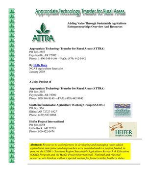 Adding Value through Sustainable Agriculture Entrepreneurship: Overview and Resources