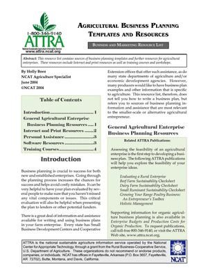 Agricultural Business Planning Templates and Resources