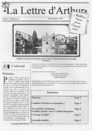 La Lettre d'Arthur - numéro 6 - décembre 1994