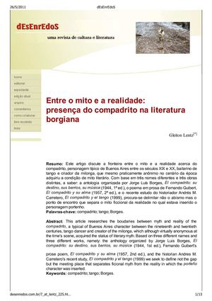 Entre o mito e a realidade, presença do compadrito na literatura borgiana