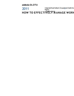 HOW TO EFFECTIVELY MANAGE WORK RELATED ROAD SAFETY