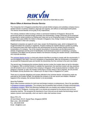 Rikvin Offers A Nominee Director Service