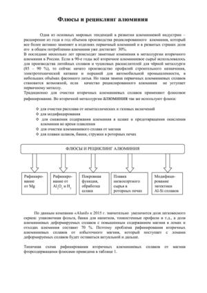 Рафинирование алюминия и его сплавов