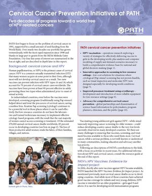 2)	Cervical Cancer Prevention Initiatives at PATH: Two Decades of Progress Toward a World Free of HPV-Related Cancers