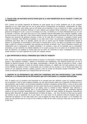 ENTREVISTA ESCRITA AL INGENIERO JONATHAN BELARCAZAR