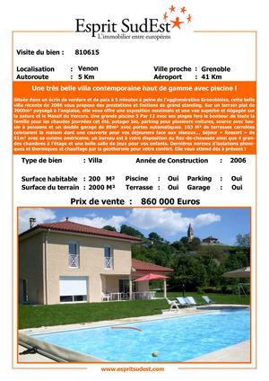 Villa avec piscine à 5 Minutes de Grenoble, sans agence ni commissions, Esprit SudEst, Achat/vente villa à Venon dans le 38