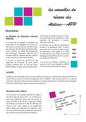 Nouvelles du réseau - mai - juin 2011