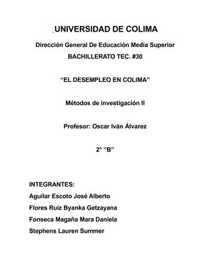 Trabajo de metodos de investigacion (El desempleo en colima)