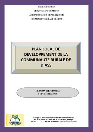 Plan local de developpement de la Communauté Rurale de Diass