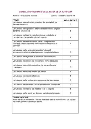 Valoració de la coordinadora d'infantil i tutora de P4