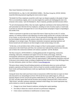 Shaw Issues Statement on Events in Japan 
