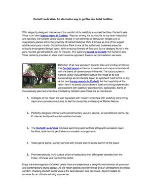 Corbett Leela Vilas- An alternative way to get five star hotel facilities