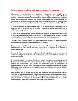 Prevención sobre el uso indebido de sustancias psicoactivas
