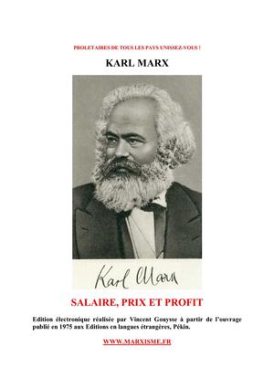 Karl Marx et Friedrich Engels : salaire, prix et profit (1865)