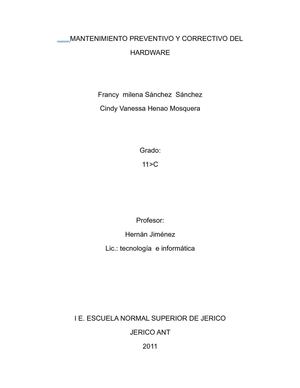 MANTENIMIENTO PREVENTIVO Y CORRECTIVO DEL HARDWARE